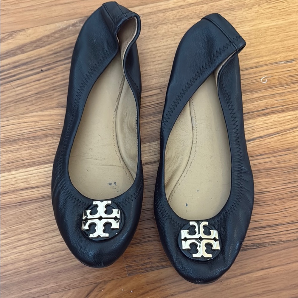 Tory Burch Black Leather Ballet Flats